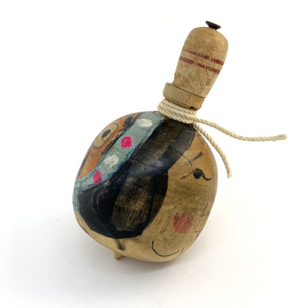 画像2: [木地玩具] はりまや／糸引きごま・おかめひょっとこ（糸付き）
