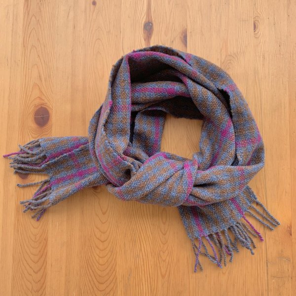 画像3: 手織りマフラー／三色千鳥（茶×ピンク×青）