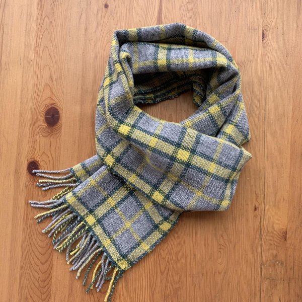 画像3: 手織りマフラー／チェック柄（黄色×グレー）