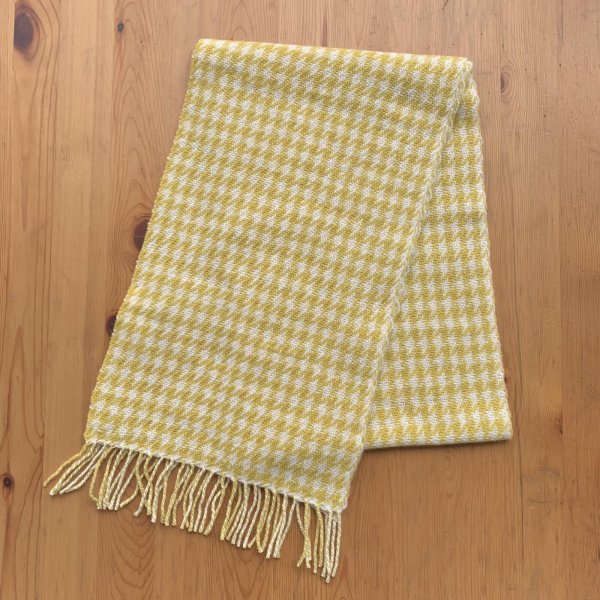 画像1: 手織りマフラー／千鳥格子（黄色 × 白）