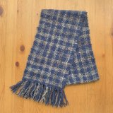 手織りマフラー／チェック柄（紺 × グレー）