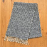 手織りマフラー／菱織り（青 × ライトグレー）