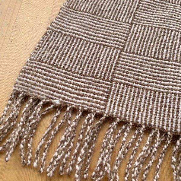 画像2: 手織りマフラー／市松織り（こげ茶）