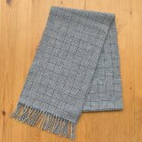 手織りマフラー／市松織り（青）