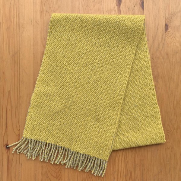 画像1: 手織りマフラー／両面織り（レモンイエロー／グレー）