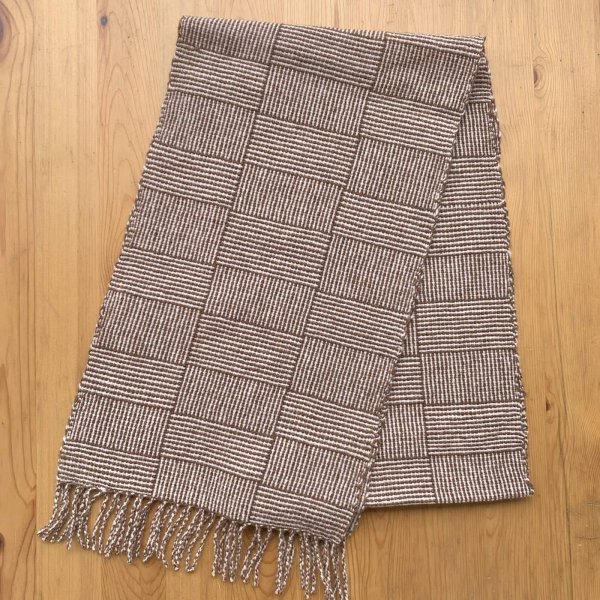 画像1: 手織りマフラー／市松織り（こげ茶）