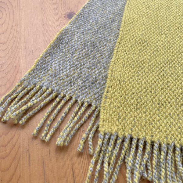 画像2: 手織りマフラー／両面織り（レモンイエロー／グレー）