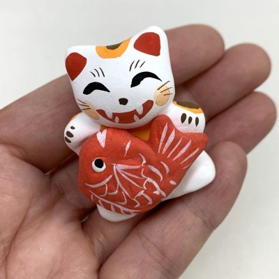 画像1: ［土人形］ 門司ヶ関人形／鯛抱き招き猫