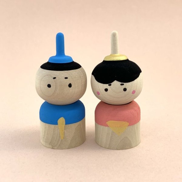 画像1: ［木地玩具］隈本コマ／こま人形・おひなさまセット (1)