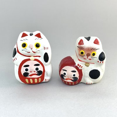 画像1: ［練物］鈴幸人形店／猫だるま（横）