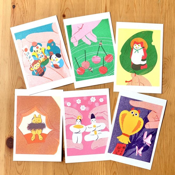 画像1: ［イラスト作品］かとうかおり／郷土玩具ポストカード ６枚セット・Ａ (1)