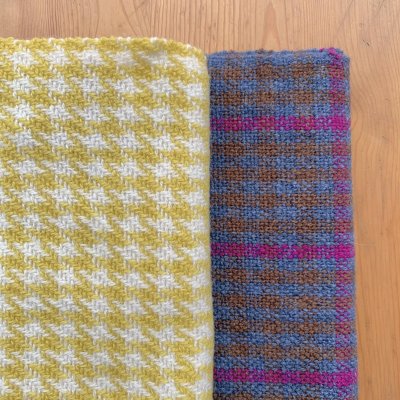 画像2: 手織りマフラー／三色千鳥（茶×ピンク×青）