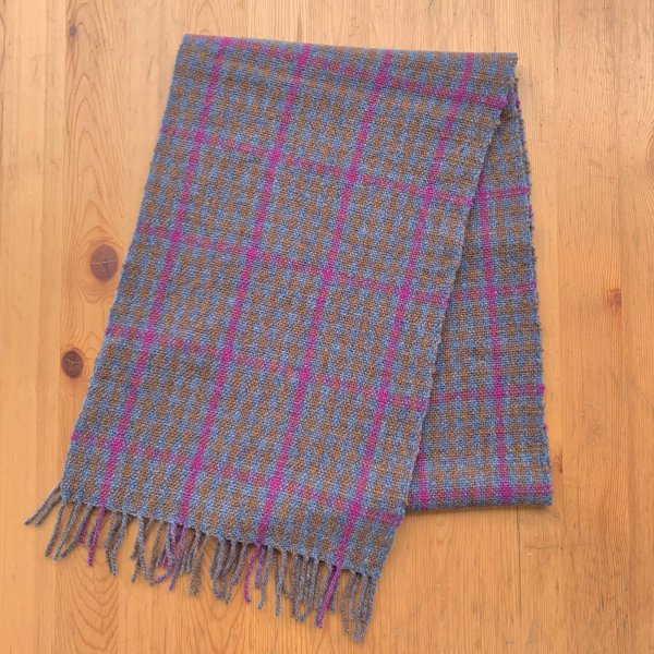 画像1: 手織りマフラー／三色千鳥（茶×ピンク×青） (1)