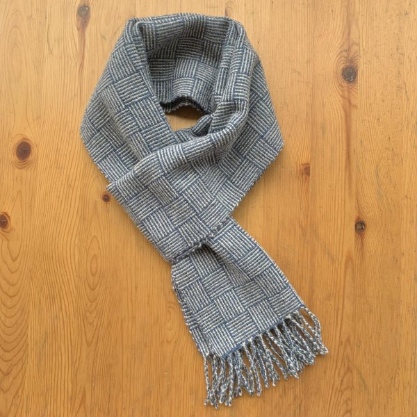 画像3: 手織りマフラー／市松織り（青） (3)