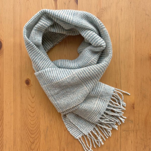 画像3: 手織りマフラー／市松織り（水色） (3)