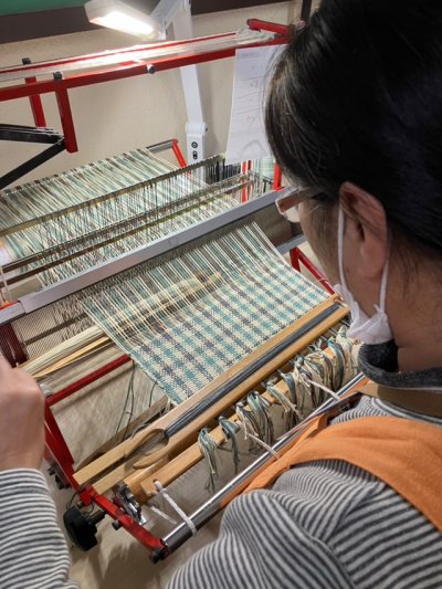 画像1: 手織りマフラー/両面織り(レモンイエロー/グレー)